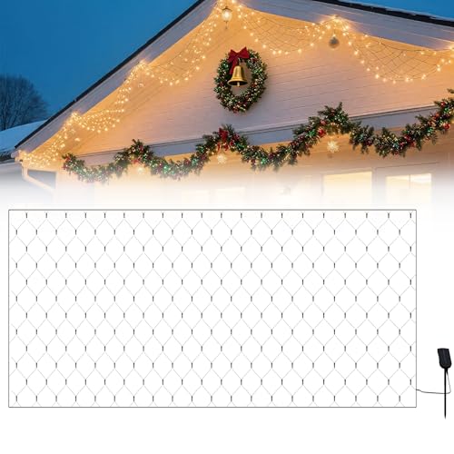 Froadp LED Lichternetz Solar Lichterkette Aussen 6x2m Weihnachtsbeleuchtung 280 LEDs Lichterketten Vorhang mit Fernbedienung und 13 Leuchtmodi WarmWeiß Fairy Lights für Innen Außen Garten Party von Froadp