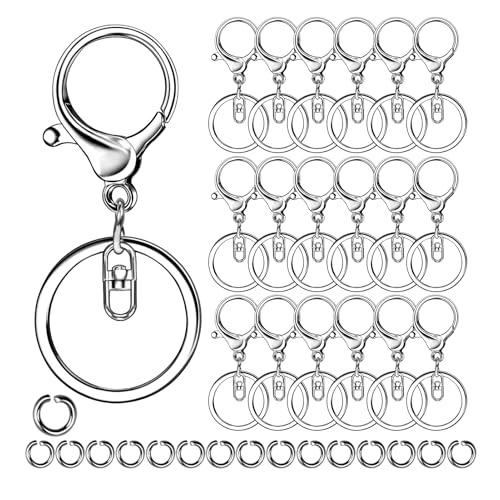 40 Stück Karabinerhaken mit Schlüsselringringe 20 Stück Biegeringe 20 Stück Karabinerverschlüsse mit Anbringungsring Schlüsselketten Clip Metall Schlüsselanhänger für DIY Keychain (Silber) von Froasia