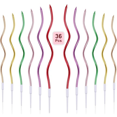 36 Stück Spiral Geburtstagskerzen mit Halter,Lange Dünne Kuchenkerzen,Metallische Kerzen für Torte,Party- und Hochzeitsdekoration,Wunderkerzen für Kinder (Farbe) von Frogetu