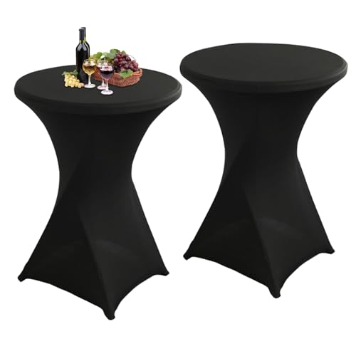 Frogetu 2 Stück Stretch Stehtisch Hussen,Stretch Hussen Stehtische 80 x 110 cm,Spandex Stretch Tischhussen,Elegante Waschbare Tischdecke,für Bar Geburtstagsfeier Hochzeit Bistrotische (Schwarz) von Frogetu