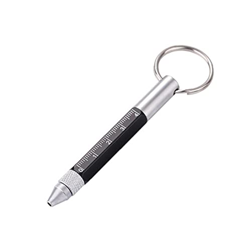 Froiny Mini 6 in 1 Werkzeugstift Schlüsselanhänger Praktische Keychain-Stylus Multifunktions-Kugelschreiber-Kugelschreiber Durable Scale Schlüsselstift, Schwarz von Froiny