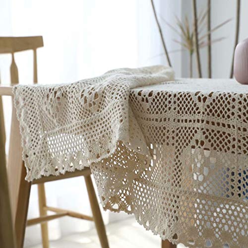Frolahouse Baumwoll-Tischdecke, ländlich, gehäkelt, hohl, für Klavierschießen, Requisiten, amerikanischer Landhausstil, Beige kariert, 85 cm (Rund) von Frolahouse