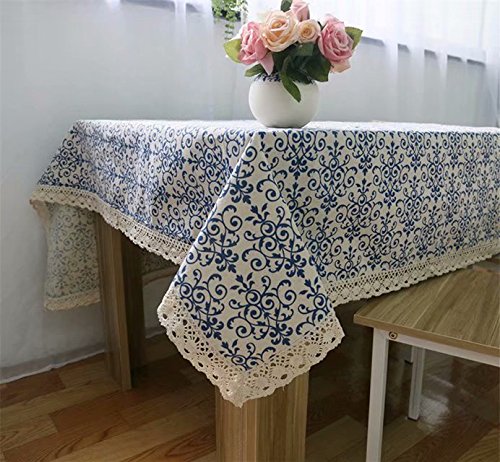 Frolahouse Blau und weiß Tischdecke mit Spitze Baumwolle & Leinen Print chinesischen Stil Tischdecken Abdeckung Home Decor. von Frolahouse