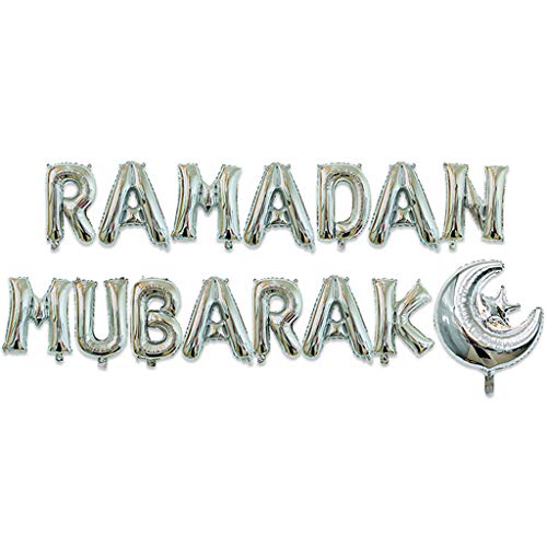 Frotox 40,6 cm Happy Eid Mubarak Ramadan Buchstaben Folienballons Dekoration Alphabet Banner Mond Set Party Supplies Für Muslime, Silber von Frotox