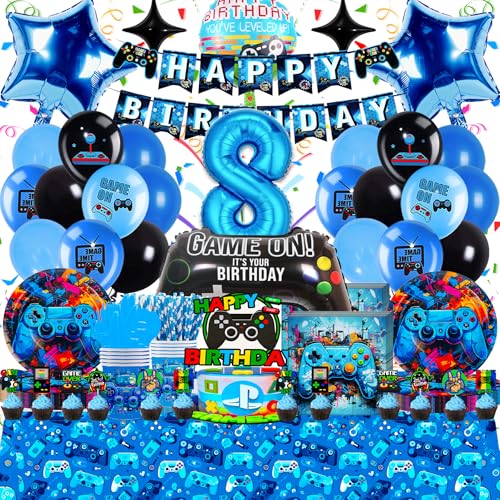 Frotox Videospiel Geburtstag Deko 8 Jahre für Jungen - 93-Teilige Geburtstagsparty Ballon Set, Partygeschirr Set in Blau und Schwarz, Hochwertig & Umweltfreundlich, Einfach zu Montieren Frotox Videospiel Geburtstag Deko 8 Jahre für Jungen - 93-Teilige Geburtstagsparty Ballon Set, Partygeschirr Set in Blau und Schwarz, Hochwertig & Umweltfreundlich, Einfach zu Montieren von Frotox