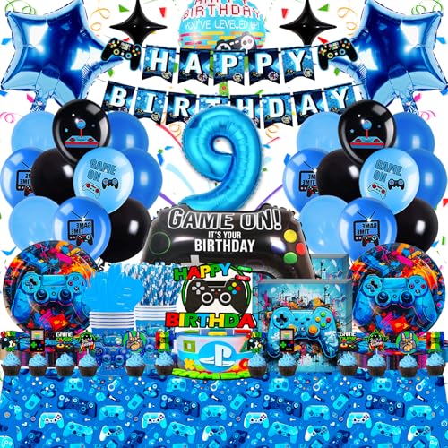 Frotox Videospiel Geburtstag Deko 9 Jahre für Jungen - 93-Teilige Geburtstagsparty Ballon Set, Partygeschirr Set in Blau und Schwarz, Hochwertig & Umweltfreundlich, Einfach zu Montieren Frotox Videospiel Geburtstag Deko 9 Jahre für Jungen - 93-Teilige Geburtstagsparty Ballon Set, Partygeschirr Set in Blau und Schwarz, Hochwertig & Umweltfreundlich, Einfach zu Montieren von Frotox