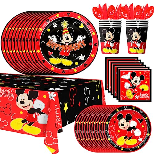 Mickey Mouse Geburtstagsdeko Geschirr,141pcs Mickey Mouse Party Set-Tischdecke Micky Maus Geburtstag Pappteller etc Mickey Partygeschirr von Fruitful Party