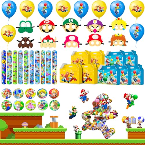 Super Mario Mitgebsel Kindergeburtstag,100pcs Super Mario Geburtstag Mitgebsel Set - Mario Partygeschenke Geschenktüten etc Super Mario Party Favors von Fruitful Party
