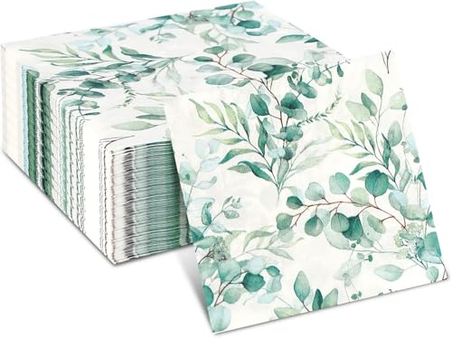 Frundoo 80 Stück Servietten Eukalyptus Servietten Grün Eukalyptus deko Servietten Eukalyptus Grün Wird für Hochzeiten, Geburtstage, Taufen, Konfirmationen Muster1 von Frundoo