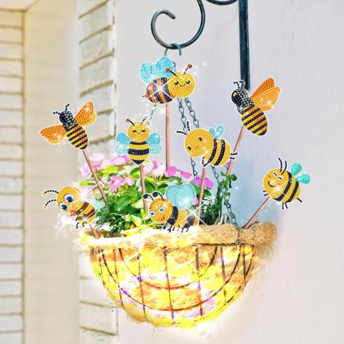 Frundoo Diamond Painting Biene Set, 8 Stück - Realistisches Garten-Dekoration Set mit Bienen und Schmetterlingen - Acryl-Diamanten Diamantmalerei Kit für Kinder - Mittelgroß, Faltbar: Nein von Frundoo