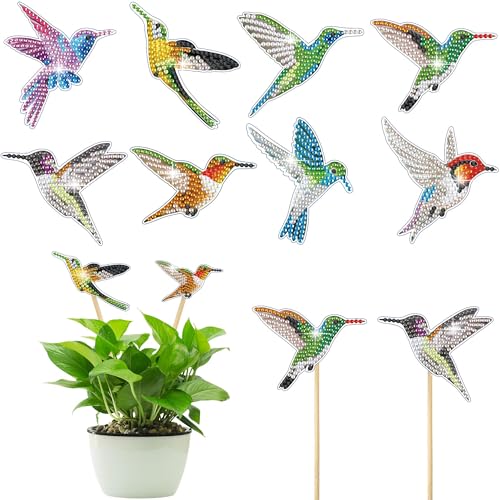 Frundoo Diamond Painting Birdie Set, 8 Stück Diamond Painting Kinder Erwachsene Gartendekoration für Draußen und Drinnen Balkon Deko, Basteln-Kinder Diamont Painting Geschenke für Mädchen Dekor von Frundoo