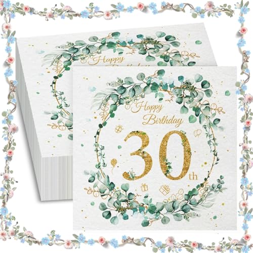 Frundoo Servietten 30. Geburtstag Mann Frau, Tischdeko Geburtstagsservietten Eukalyptus Papierservietten Jubiläumsdeko 30. geburtstag Frau Mann ServiettenGeburtstag 40 Stück von Frundoo