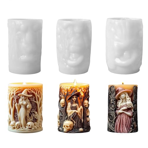 Candles Molds, Witch Soap Molds, 3-Piece Silicone Set, Reusable Crafting Tool, Handmade Art Supplies for Relaxation, Daily Use, Home, Holiday, Birthday, Travel, Friends, White Color von Fruusv