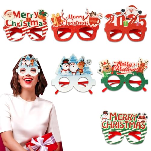 Fruusv Weihnachtsbrille Glitzer, Partybrille 2025, Urlaub Brille Partys, Glitzer Weihnachtsbrille, Neujahr Party Brille, Weihnachtsmann Elch Brille für Weihnachtsfeiern und Photobooth von Fruusv