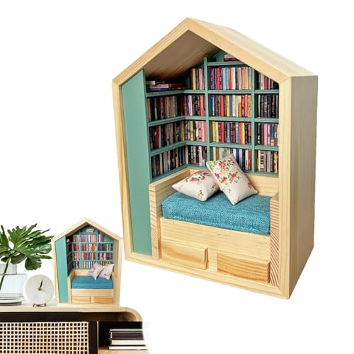 Miniatur Buchecken-Kit - Handgefertigtes kleines Haus für Erwachsene, Holzbibliotheksdekoration, Erstellen Sie Ihre eigene kleine Welt mit einem charmanten Buchladen-Design-Buchecken-Kits für von Fruusv