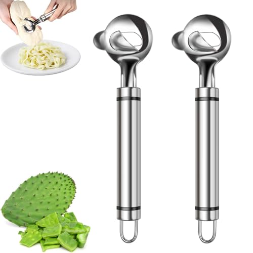 2 Stück Kaktusschäler, Edelstahllöffel, Kaktusschäler, Messer geschnitten mit Loch mit langem Griff für Küche, Kochen, Kaktusnudel 2 Stück Kaktusschäler, Edelstahllöffel, Kaktusschäler, Messer geschnitten mit Loch mit langem Griff für Küche, Kochen, Kaktusnudel von Fryotey