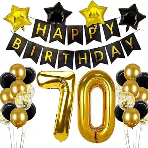 70 Geburtstag Dekorationen, Happy 70th Birthday Banner Schwarz Gold Luftballons Dekorationen für Frauen Männer Happy Birthday Party 70 Geburtstag Dekorationen, Happy 70th Birthday Banner Schwarz Gold Luftballons Dekorationen für Frauen Männer Happy Birthday Party von Fryotey