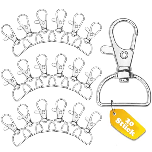 20 Stück Schlüsselanhänger Karabiner, Schlüsselanhänger Clip Haken mit D-Ring Schlüsselringe Edelstahl für Makramee Zubehör und DIY Handwerk (Innenbreite 20 mm) von Frypay
