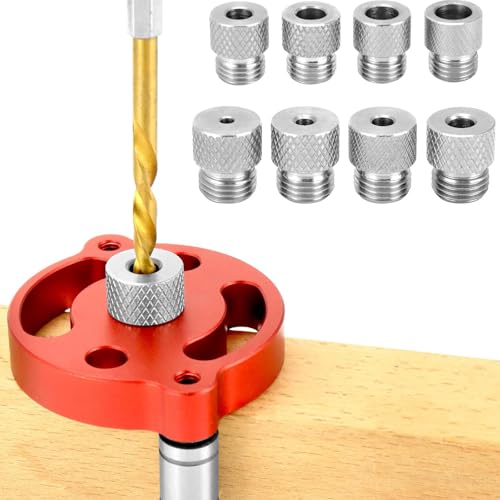 Bohrführungssatz mit 8 Bohrbuchsen, 3-10 mm, Rot Aluminium Bohrlehre, Holzbearbeitung Zentrierwerkzeug von Frypay