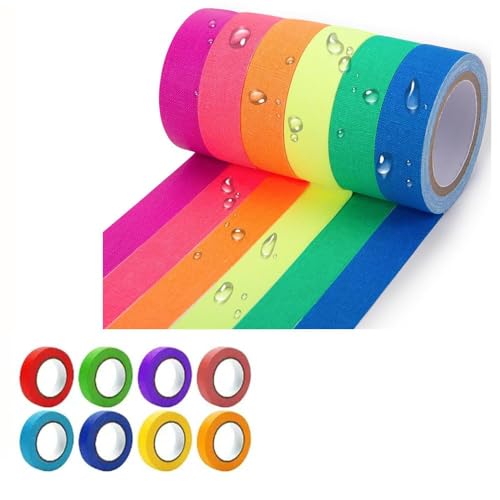 Frypay 8 Rollen Neon Klebeband, Fluoreszierendes Klebeband Leuchtend Gaffers Tape Leuchtklebeband für Partydeko Halloween Handwerk von Frypay