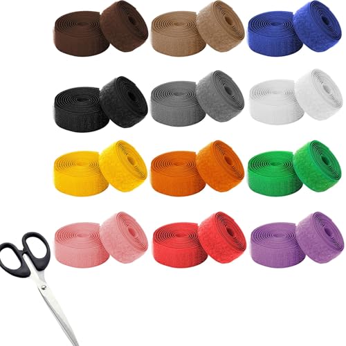 Frypay Klettband zum Nähen, 24 Meter Klettverschluss zum Aufnähen mit Schere, Klettband Nähen 20mm Breit, Extra Stark Hakenband und Flauschband Nicht Selbstklebend (12 Farben) von Frypay