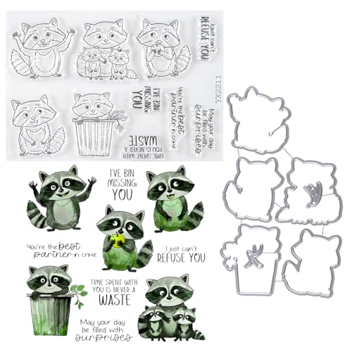 Stempel und Stanzschablonen-Set mit niedlichem Cartoon-Motiv, klarer kleiner Waschbär-Wünsche, zum Selbermachen, Metall-Stanzformen für Scrapbooking und Kartenherstellung Stempel und Stanzschablonen-Set mit niedlichem Cartoon-Motiv, klarer kleiner Waschbär-Wünsche, zum Selbermachen, Metall-Stanzformen für Scrapbooking und Kartenherstellung von Fsnjcz