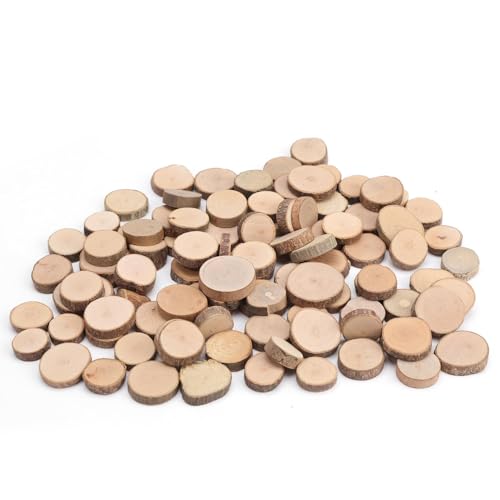 Holzscheiben zum Basteln Deko Klein, 100 Stücke Holz Log Scheiben DIY Handwerk kleine holzscheiben Holzplatte Runde 1-2cm Unvollendete baumscheiben klein für DIY Kunsthandwerk, Hochzeit Deko von Fsttre
