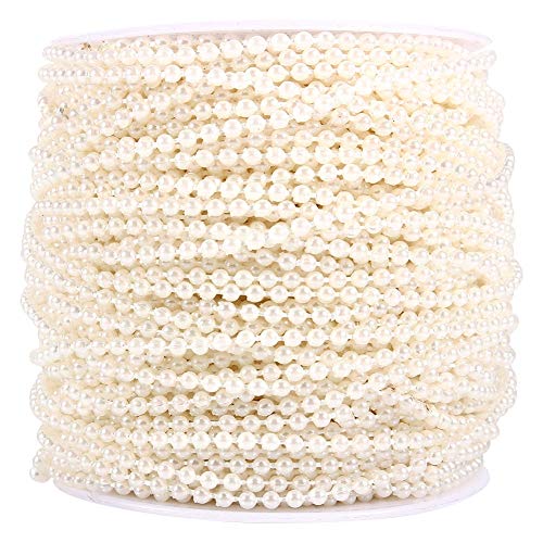 Ftory Perle Schnur, Perle Draht Perlen, 50M Rolle 3mm Angelschnur Perlen Schnur Perlen Kette Girlande Hochzeitsdekoration Mittelstücke für Home Party Perlenhochzeit Deko(cremig) von Ftory