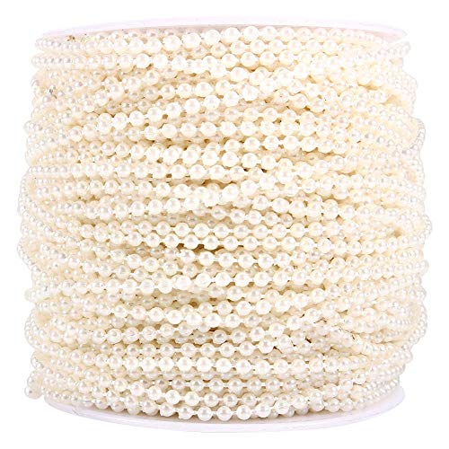 Perle Schnur, Perle Draht Perlen, 50M Rolle 3mm Angelschnur Perlen Schnur Perlen Kette Girlande Hochzeitsdekoration Mittelstücke für Home Party Perlenhochzeit Deko(cremig) von Ftory