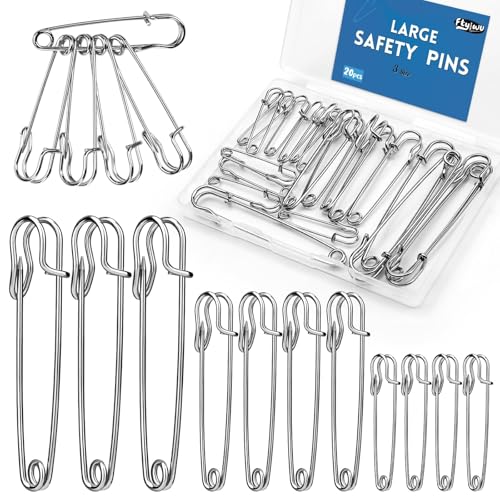 Ftyiwu Große Sicherheitsnadeln, 20 Stück, robuste Sicherheitsnadeln, 3 Größen, 5,1 cm, 7,6 cm, 10,2 cm, Edelstahl-Sicherheitsnadeln für Kleidung, Decken, Wäsche, Leder-Leinwand, DIY Handwerk (Silber) von Ftyiwu