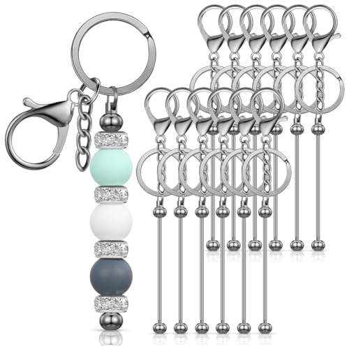 Fubdnefvo 12 Stück Perlenbesetzte Schlüsselanhänger-Stäbe für Perlen, Schlüsselanhänger, Metallperlen-Schlüsselanhänger für Schlüsselanhänger, DIY-Projekte, Anhänger, Schmuck, Langlebig von Fubdnefvo