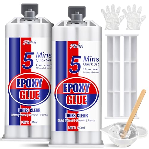 2K Epoxidkleber Extra Stark 100 ml - 5 Minuten Schnellhärtender Kraftkleber für Metall, Kunststoff, Holz, Glas, Stein, Keramik | Wasserdicht & Hitzebeständig | Transparenter Epoxidharz Reparaturset von Fuchoi