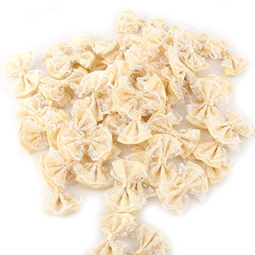 50 Stück nähen Polyester Spitzenbogen Applikationen zum Dekorieren von Brautkleidern Party bevorzugt Wohnkulturhandwerk 7 Farbpackungen (Beige) von Fuchooky