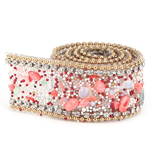 Strassbänder Kristallkettenverkleidung 2,5 cm Breite 50 cm Länge Multi -Farboptionen für Hochzeitskleider Kleidung Zubehör Home Decor Basteln (Roter Stein + goldene Perlendiamantkette) von Fuchooky