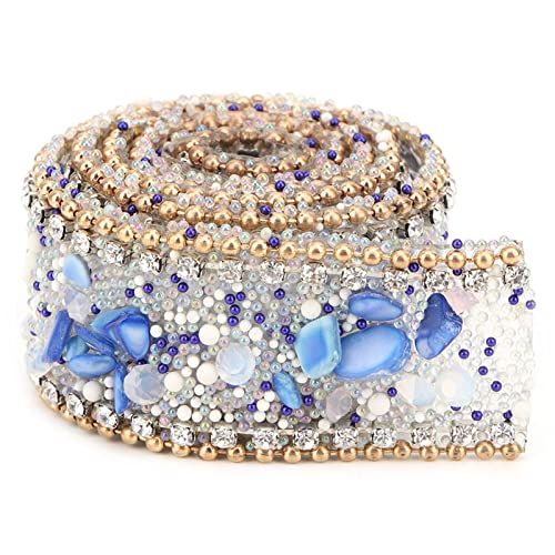 Strassbänder Kristallkettenverkleidung 2,5 cm Breite 50 cm Länge Multi -Farboptionen für Hochzeitskleider Kleidung Zubehör Home Decor Basteln (Royal Blue Stone + Gold Perle Diamond Kette) von Fuchooky