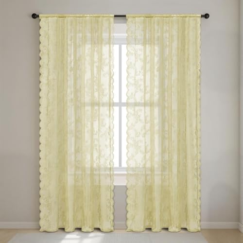 Fudaiki Transparente Spitze Vorhänge mit Kräuselband Oben für Schlafzimmer und Wohnzimmer 2 Stück Lichtdurchlässige, einfarbige Voile-Vorhänge, Fensterdekorationen Gelb 100x200cm Fudaiki Transparente Spitze Vorhänge mit Kräuselband Oben für Schlafzimmer und Wohnzimmer 2 Stück Lichtdurchlässige, einfarbige Voile-Vorhänge, Fensterdekorationen Gelb 100x200cm von Fudaiki