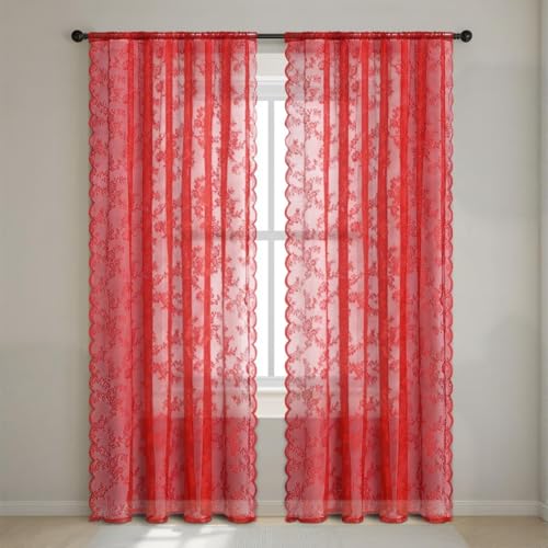 Fudaiki Transparente Spitze Vorhänge mit Kräuselband Oben für Schlafzimmer und Wohnzimmer 2 Stück Lichtdurchlässige, einfarbige Voile-Vorhänge, Fensterdekorationen Rot 100x200cm Fudaiki Transparente Spitze Vorhänge mit Kräuselband Oben für Schlafzimmer und Wohnzimmer 2 Stück Lichtdurchlässige, einfarbige Voile-Vorhänge, Fensterdekorationen Rot 100x200cm von Fudaiki