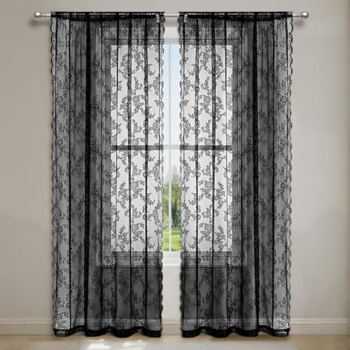 Fudaiki Transparente Spitze Vorhänge mit Kräuselband Oben für Schlafzimmer und Wohnzimmer 2 Stück Lichtdurchlässige, einfarbige Voile-Vorhänge, Fensterdekorationen Schwarz 100x200cm Fudaiki Transparente Spitze Vorhänge mit Kräuselband Oben für Schlafzimmer und Wohnzimmer 2 Stück Lichtdurchlässige, einfarbige Voile-Vorhänge, Fensterdekorationen Schwarz 100x200cm von Fudaiki