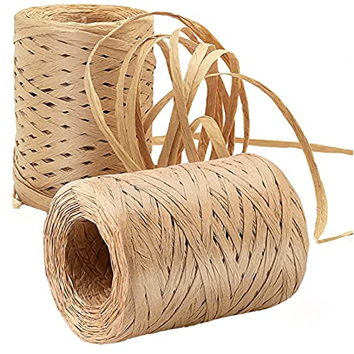 Fudian Olivier 2 Rollen 200M Raffia Natur Bast Geschenkband Für DIY Handwerk Weberei Dekoration Bastband Für Packschnur Bast Band Geschenkband Für Handwerksprojekte Bast Papierband Kunst Bastband von Fudian Olivier