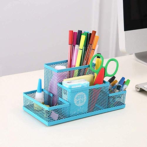 FülleMore Schreibtisch Organizer aus Metall 4 Fächer Multifunktional Aufbewahrungsbox Zettehalter Büroorganizer für Stifte, Büroklammern,Klebeband (Blau) von FülleMore