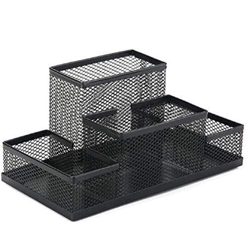 FülleMore Schreibtisch Organizer aus Metall 4 Fächer Multifunktional Aufbewahrungsbox Zettehalter Büroorganizer für Stifte, Büroklammern,Klebeband (Schwarz) von FülleMore