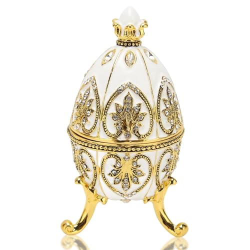 Emaillierte Fabergé-Ei-Schmuckschatulle, Emaillierte Schmuckschatulle Mit Scharnier, Einzigartiges Ornament, Dekorative Schmuckschatullen Für Mädchen, Für Geburtstagsfeier, Heimkommode (Weiß) von Fuerdich
