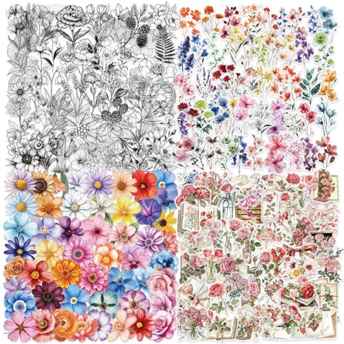 200 Stück Vintage Flower Scrapbooking Sticker Set, Retro Journaling Supplies, natürliche Blumen und Pflanzen Transparente Sticker zum Schreiben, Zeichnen, Album, Travel Journal 200 Stück Vintage Flower Scrapbooking Sticker Set, Retro Journaling Supplies, natürliche Blumen und Pflanzen Transparente Sticker zum Schreiben, Zeichnen, Album, Travel Journal von FuevDn