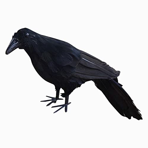 Fuhjythy Realistischer Neuer schwarzer Rabe mit Federn Versehen Kraehe Halloween Abendkleid-Prop Zubehoer von Fuhjythy