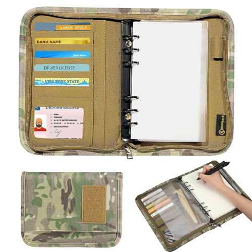Taktisches Notizbuch, A6-Padfolio-Ringbücher mit 80 Blatt, Militär-Notizbuch mit Reißverschluss und wasserdichtem Deckel, nachfüllbares Armee-Notizbuch für taktische Ausrüstung und Organizer von Fuikupe