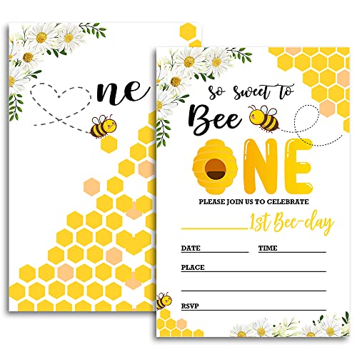 FujLoy Sweet To Bee Einladungskarte für Geburtstagspartys, Bienenparty-Einladung, Bienen-Motto-Partyzubehör (046) von FujLoy