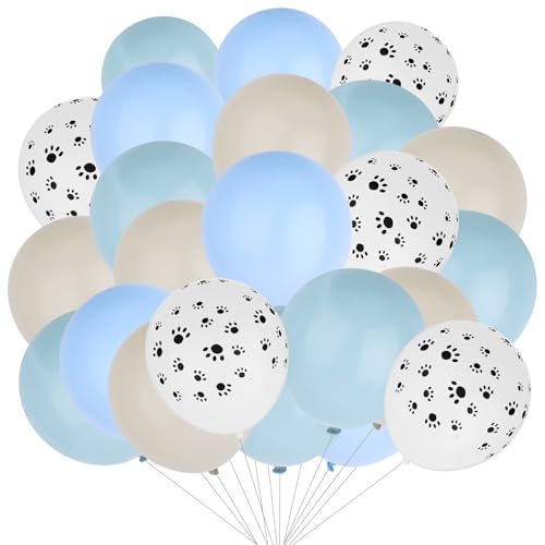 35 Stück Partyballons mit Band, Weiße und Blaue Ballons mit Pfotenabdruck Süße Babyparty Dekorationen für Welpen Mottogeburtstag Babyparty Party Dekorationen von Fukaisu