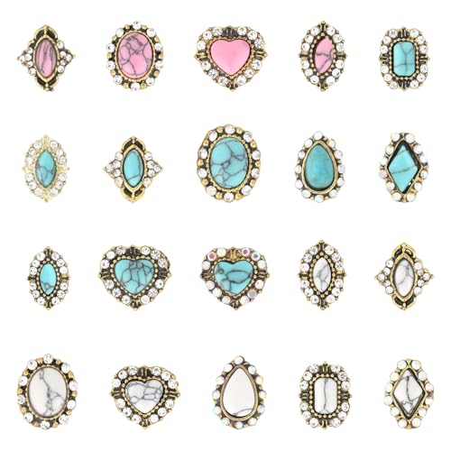 40 Stück Western-Nagelanhänger, 3D-Nageldekorationen mit blau-weiß-rosa Edelstein-Strasssteinen für Kristallnägel, DIY, Maniküre, Hochzeit & Abschlussball Zubehör von Fukaisu