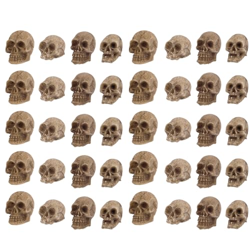 40stk Mini Halloween Skelett Kopf, 4 Stile Winzig Skelettköpfe aus Kunstharz Kleines Skelett Dekor für Halloween Gothic Party DIY Heim und Tischdekoration von Fukaisu