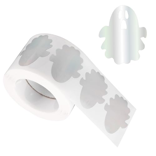 500 Stück Halloween Geister Aufkleberrolle, Holografischer Selbstklebender Aufkleber zum Ausschneiden für Halloween Party Dekor Sammelalben und Umschläge von Fukaisu
